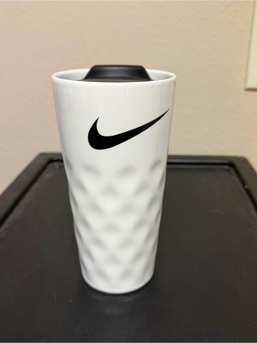 Nike White Ceramic Travel Mug with Black Lid